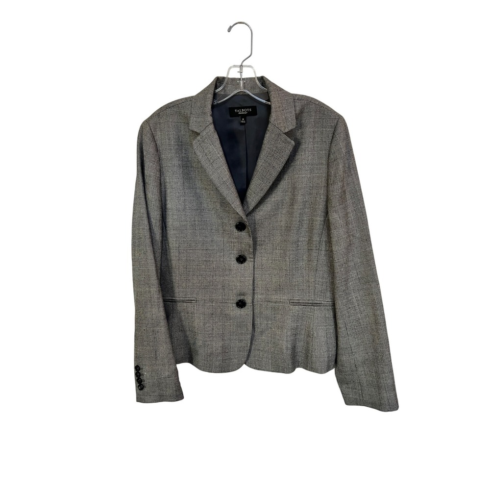 Talbots Womens Grey Glen Plaid 100% Wool 3-Button Classic Blazer Jacket Size 14 - Picture 3 of 5